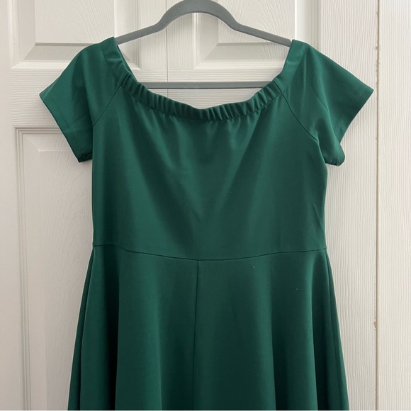 Huskary Forest Green Off the Shoulder Stretchy High Low Dress Sz Large - Picture 9 of 12